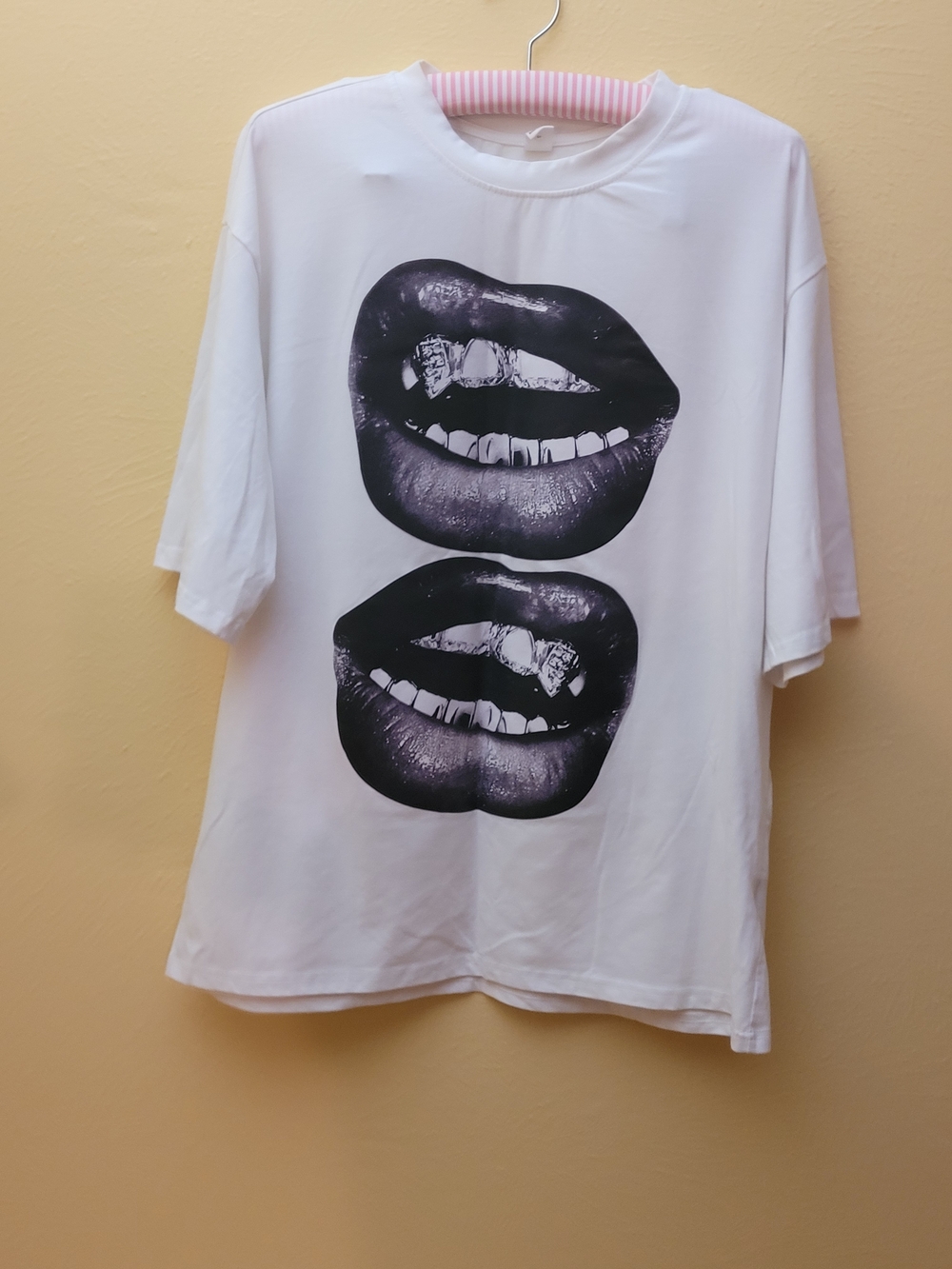 Graphic White Tee with Black Lip Print